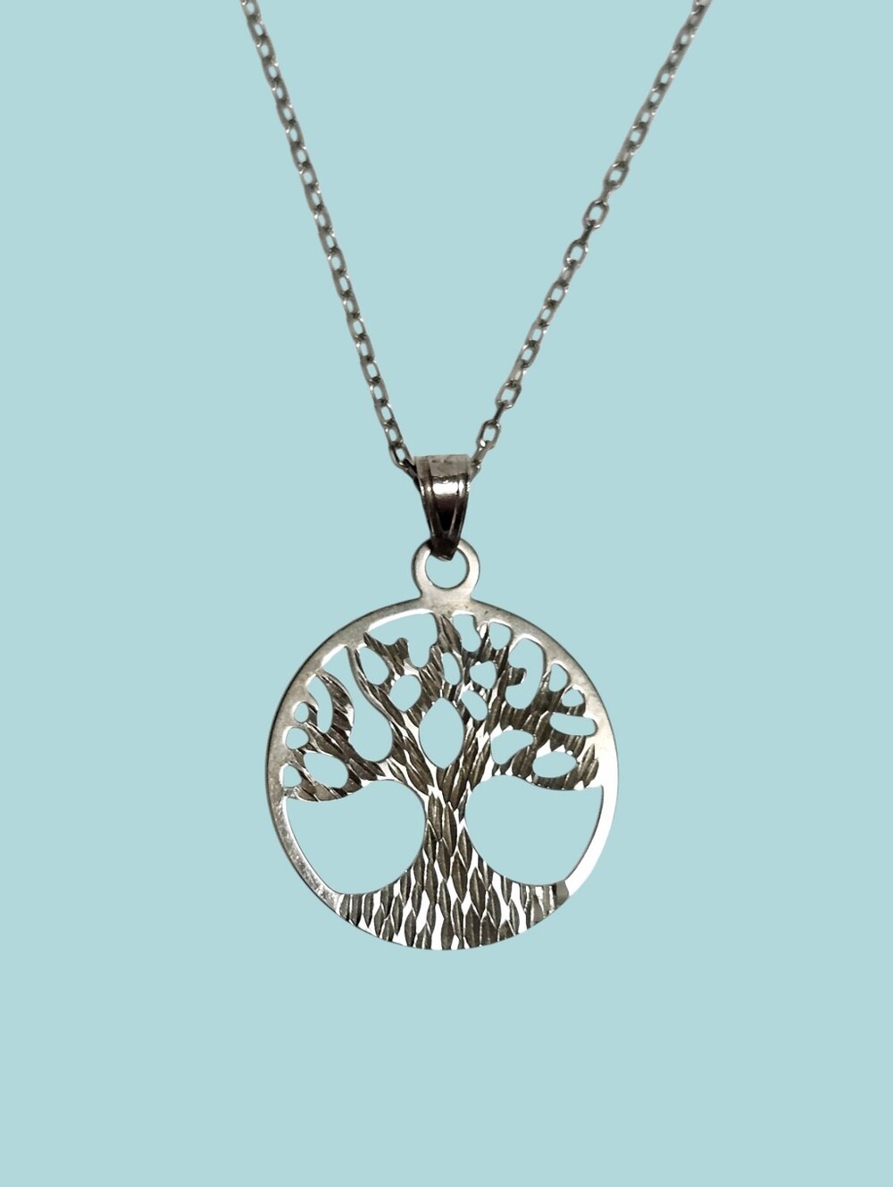 Tree of Life Sterling Silver Diamond-cut Pendant & Chain Necklace 18"